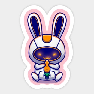 Cute Rabbit Robot Hug Carrot Cartoon Sticker